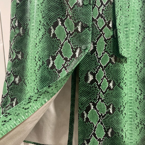 BEAUTIFUL ZARA GREEN VEGAN LEATHER SNAKE PRINT BUTTON DOWN A-LINE SKIRT LG NWT - Picture 9 of 9
